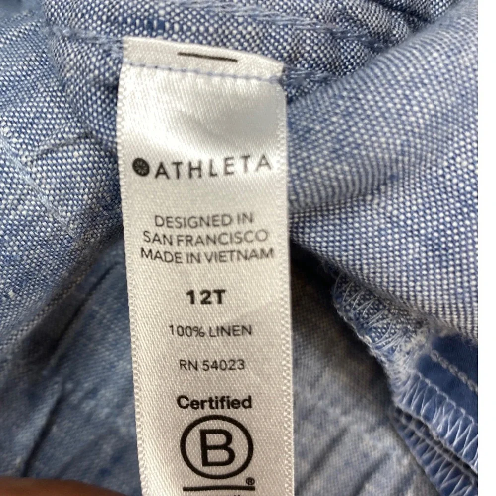 Athleta Cabo 100% Linen Wide Leg Pants Blue Chambray Drawstring 12T Tall Comfy - Picture 5 of 11